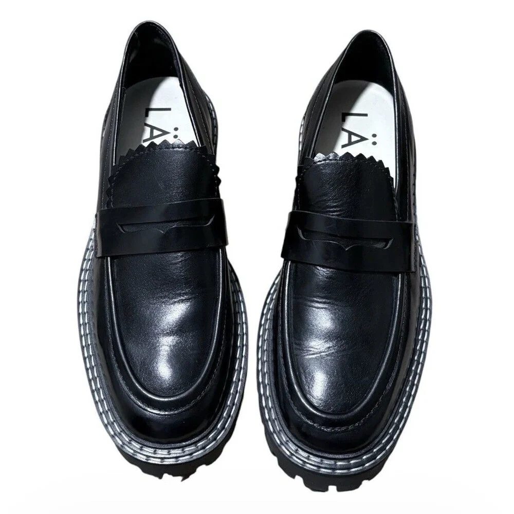 NWOB LAST Matter Black Leather Loafers Size 41 US 10 Chunky Lug Sole Shoes